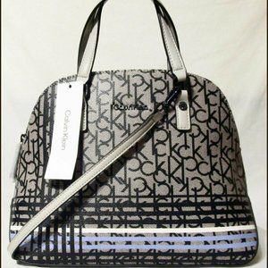 Nwt Calvin Klein Plaid Logo Domed Satchel Crossbody Bag Purse